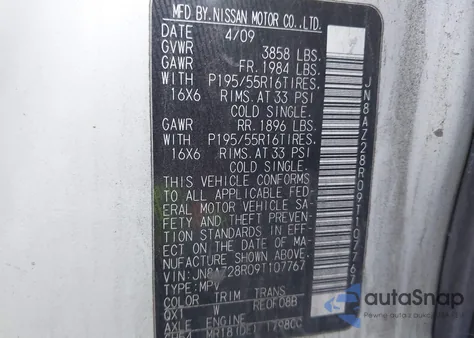 2009 Nissan Cube 1.8Sl z USA, uszkodzony, nr VIN JN8AZ28R09T107767